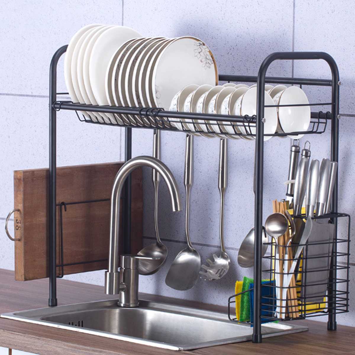 Stainless Steel Dish Drying Rack Kitchen Storage Shelf Over the Sink Counter-top Space Saver Stand Tableware Drainer Organizer